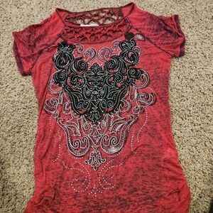 Women's Red Embellished Top